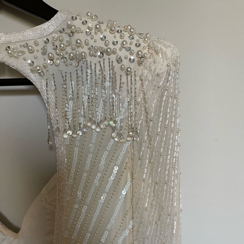 STUNNING Vintage 80s/90s Hand Beaded Wedding Dress - Picture 3 of 11